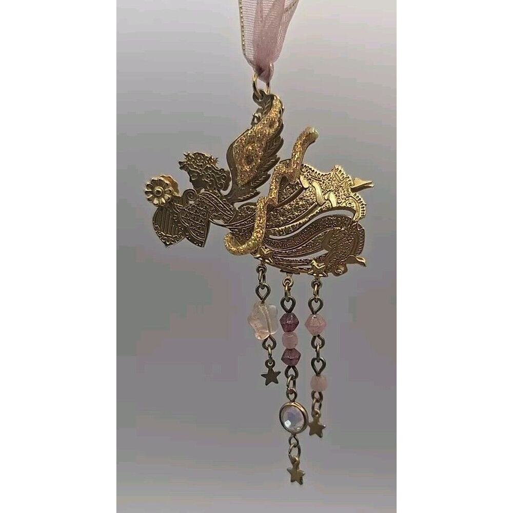 Kirks Folly Angel Pendant Ornament Reversible Dangling Pink Wings Harp PB103